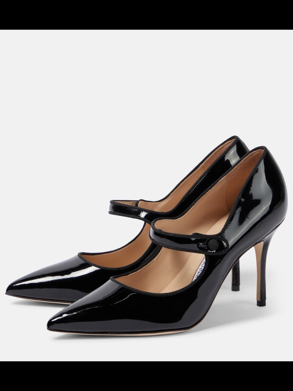 Manolo Blahnik Black Patent Mary Jane Pointed-Toe Pumps